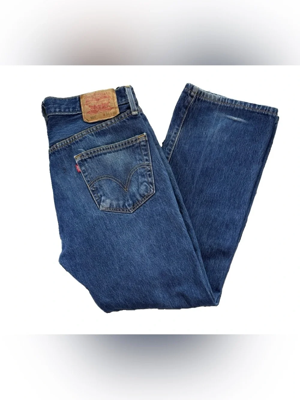 Levi's 501 Button Fly Irregular Jeans Men's 34x30 Blue Dark Wash Denim Distress